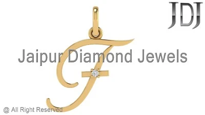 Colgante de oro amarillo sólido de 14k con un solo diamante con inicial de palabra F joyería de regalo Foto 1 de 3