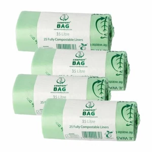 35 Litre x 100 CompostBag Compostable Food Waste Caddy Liner Bin Bags (35L) - Picture 1 of 1