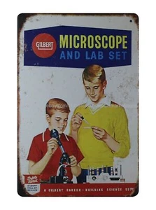 1960 Gilbert Microscope and Lab Set boys metal tin sign house wall decor - Picture 1 of 3
