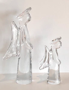 2 Figurine Vetro Arte Cristallo Piombo Natività ANGELI NATALE 11"" & 7"" Eccellenti - Foto 1 di 6