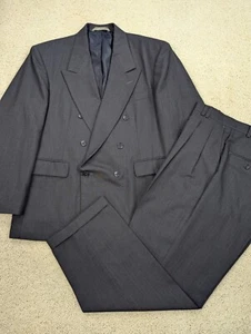 Traje Para Hombre 42S 34x28 Gris Rayas Vintage 2 Piezas Doble Pecho EE. UU. Haggar 42 - Imagen 1 de 24