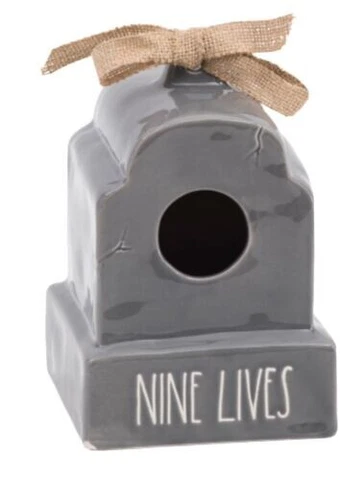 Rae Dunn Nine Lives Tombstone Birdhouse Ceramic NWT Cover