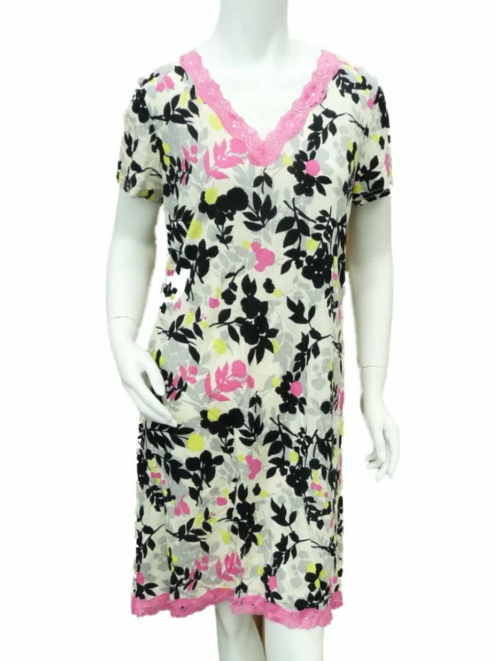 Covington женщин розовый и черный цветочный печать сна рубашка кружева ночная рубашка Nightie M - Изображение 1 из 1