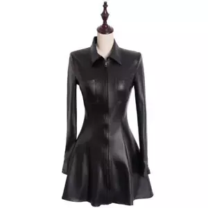 Lady Casual Faux Leather Short Dress Sexy Fit Flare Zip A Line Punk Gothic Dress - Picture 1 of 12
