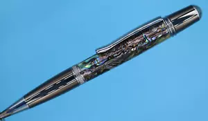 Penna a sfera Sierra in metallo cromato e pistola con guscio iridescente Abalone Paua - Foto 1 di 8