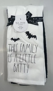Rae Dunn Halloween Kitchen Towels This Family Is Batty Set of 3 NWT - Picture 1 of 3