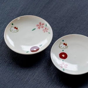 Sanrio Hello Kitty Teller Teller 2er Set 13,6 cm Porzellan Blume Shimizu-yaki Japan - Bild 1 von 4