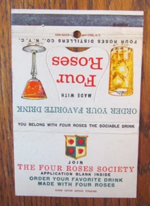 40 COPERTINA LIBRO FIAMMIFERI STRIKE: FOUR ROSES SOCIETY NEW YORK CITY COPERTINA FIAMMIFERI VUOTA -B9 - Foto 1 di 2