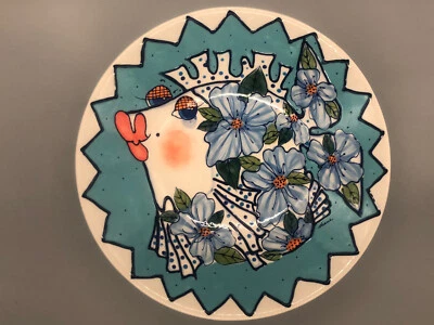 Diane Artware Tazón Grande 13” “Come Dream With Me” Floral Azul Lápiz Labial Pez Foto 1 de 4