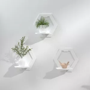 Hexagonal White Floating Shelves 3PCS Small Wall Decor Shelves for Living Room - Picture 1 of 5
