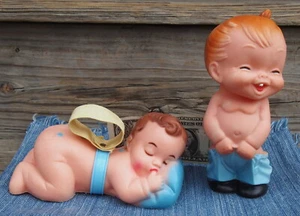 2 VTG Squeak Squeaker Baby Boy Collectible Squeeze Toys Droopy Drawers & Napping - Picture 1 of 10