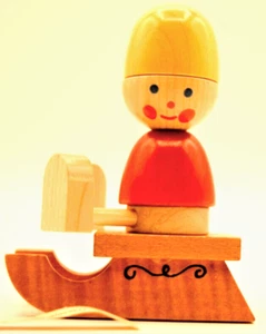 Wooden Toy Czechoslovakia Child Figure on Sled Posable Vintage - Picture 1 of 8