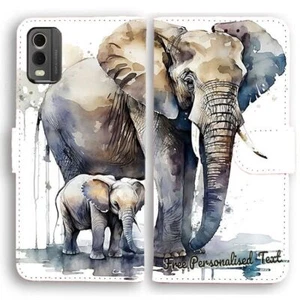 Personalised Text Wallet Phone Cover For HTC Series - Mother Elephant & Calf - Picture 1 of 1