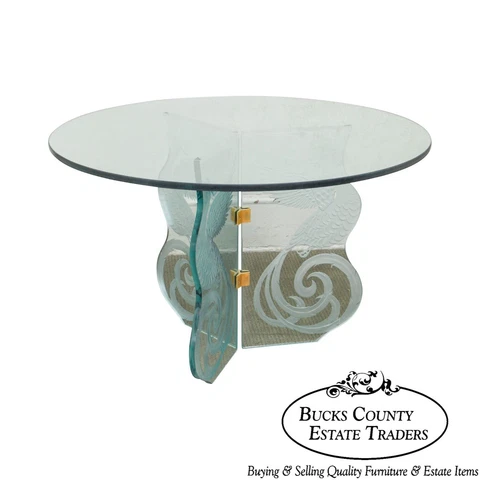 Contemporary Phoenix Etched Round Glass Dining Table (possibly Pace) Cover