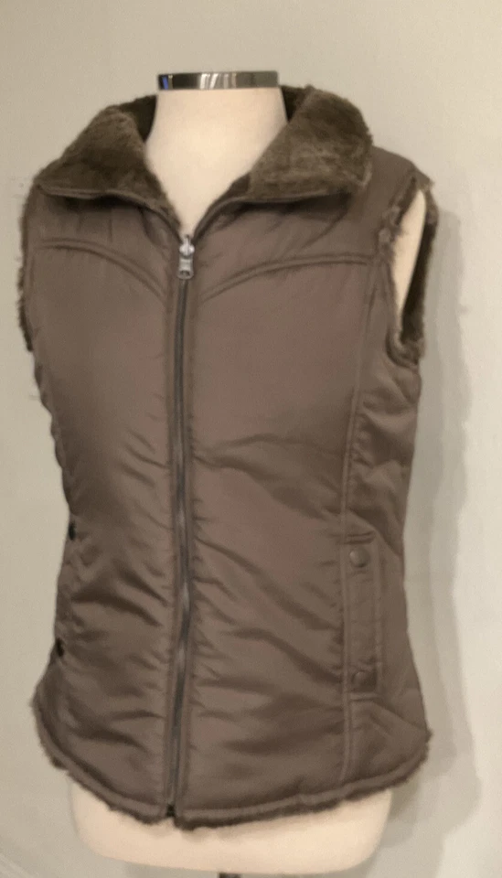 KC Collections Faux Fur Zip Front Reversible Vest Polyester Brown Size M - Image 1 of 4
