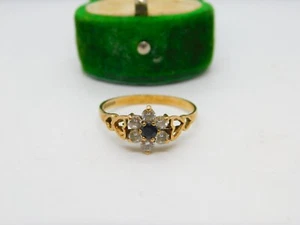 9ct Yellow Gold, Spinel & Sapphire Set Floral Cluster Ring Vintage 1994 - Picture 1 of 3