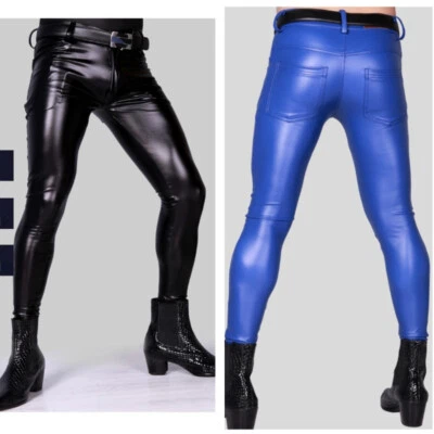 Hombres Mate Imitación Látex Leggings Alto Elástico Ajustado Calce Ajustado Pantalones Rock Sexy Foto 1 de 4