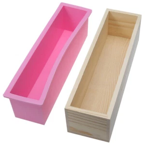 1pc Rectangular Soap Silicone Mold with Wooden Box for Loaf Jelly Chocolate Cake - Picture 1 of 12