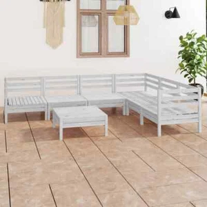 NNEVL 7 Piece Garden Lounge Set Solid Pinewood White - Picture 1 of 7