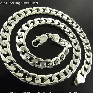 Necklace Real 925 Sterling Silver Filled Solid Men's Cuban Link 12mm Chain 75cm - Picture 1 of 3