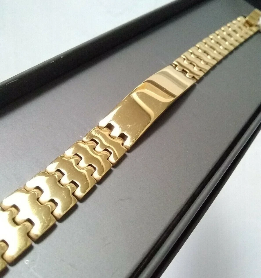 Men's Gold Plated Stainless Steel ID Plate Bracelet Jewelry w/Gift Box - Image 1 of 4