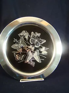 Oneida Silverplated Tray Silver & Black Overlaid Floral and Butterfly Design @17 - Picture 1 of 5