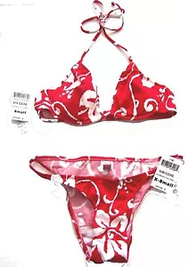 Caribbean Cool Red Halter Top & Brazilian Bottoms Bikini Swimsuit Sz XS/S - Picture 1 of 5