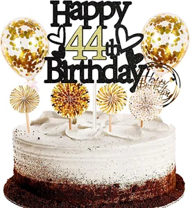 Tortendeko 44. Geburtstag Mann Frau, Schwarz Cake Topper Deko 44 Geburtstag Frau - Bild 1 von 7