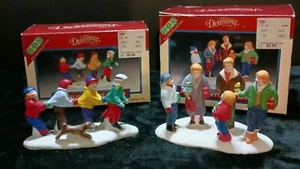 Lemax Dickensvale Village 1995 Lote de 2 Regalos Compras Familia Tren de Patinadores - Imagen 1 de 9