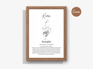 Personalised Scorpio Zodiac Sign Poster Star Sign Wall Art Horoscope Print Decor - Picture 1 of 5