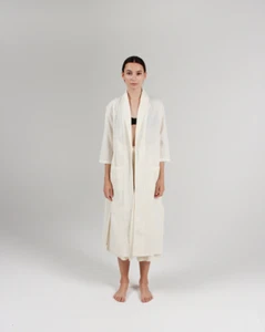 PAR EN PAR Organic Cotton Playa Robe - Kimono Style -Natural Sz Small No Tie - Picture 1 of 10