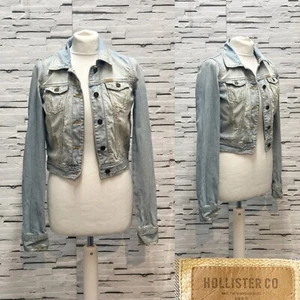 HOLLISTER Light Blue Distressed Cropped Denim Jacket Size M Pockets - Picture 1 of 11