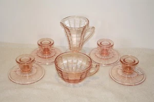 Block Optic pink (2) Sets of Candlesticks, Sugar, Cup - Picture 1 of 12