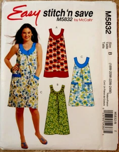 McCall's Easy Pull-over Dresses Pockets Stitch/Save M5832 Womens 18w-20w-22w-24w - Picture 1 of 11