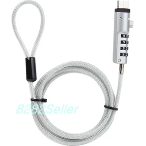 Security USB Port Lock Steel Cable Chain 4-wheel Combination for MacBook Laptop - Picture 1 of 4
