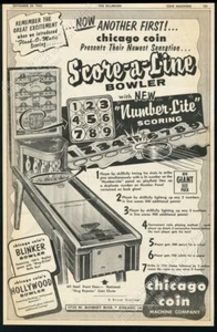 1955 Chicago Coin Score A Line bowler bowling arcade machine photo trade ad - Picture 1 of 7