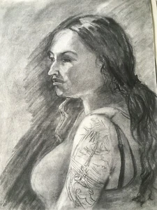 Original Art Drawing of Beautiful Woman with Arm Tatoos - Picture 1 of 1