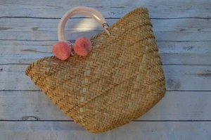 KAYU St. Tropez straw tote with pink pom-poms - Picture 1 of 3