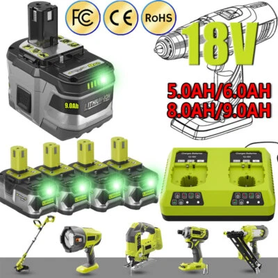 FÜR RYOBI 4x Batería 18V 8,0Ah para RYOBI One Plus Litio HP RB18L50 P108 Batería/Cargador