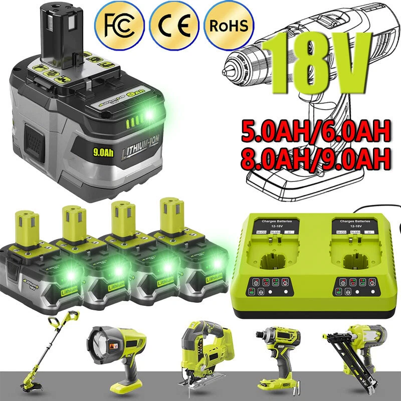 FÜR RYOBI 4x Batteria 18V 8,0Ah per RYOBI One Plus Litio HP RB18L50 P108 Batteria/Caricabatterie