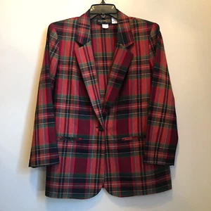 Requirements Tartan Plaid Blazer Jacket Women 8 USA Made Red Green VTG Academia - Picture 1 of 10
