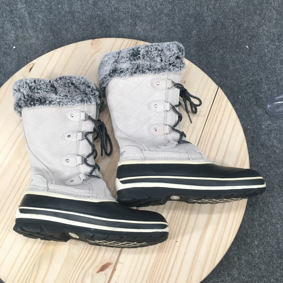 Khombu Winter Snow Boots Womens 9 M Emily Gray Leather Faux Fur Lace Up - Image 1 of 4