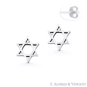 Pendientes de tachuelas con dije estómago judío estrella de David en plata esterlina 0,925 oxidada - Imagen 1 de 1
