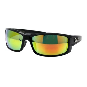 Locs Sunglasses Men's Black Wrap Rectangular Shades Mirror Lens UV400 - Picture 1 of 20