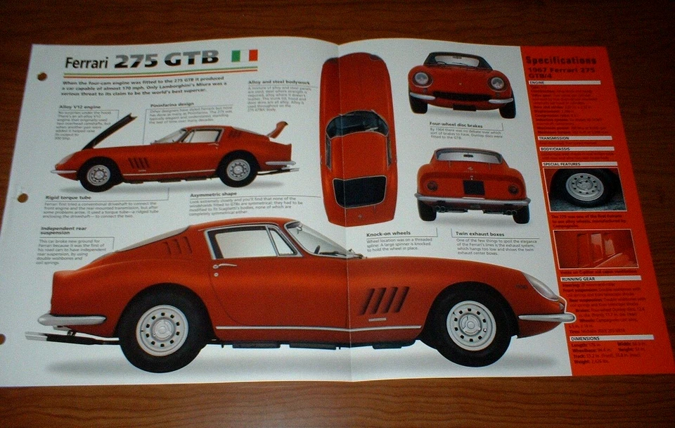 1967 FERRARI 275 GTB/4 ОРИГИНАЛЬНЫЙ IMP БРОШЮРА СПЕЦИФИКАЦИИ ИНФОРМАЦИЯ 67 64 65 66 68 GTB4★★ - Изображение 1 из 1