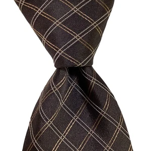 BANANA REPUBLIC Men's 100% Silk Necktie ITALY Designer PLAID Gray/Tan/Silver EUC - Picture 1 of 3