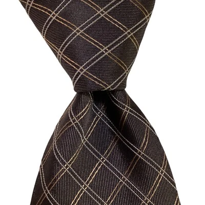 Corbata para hombre BANANA REPUBLIC 100 % seda diseñador ITALIA CUADROS GRIS/BRONCEADO/PLATEADO USADA EN EXCELENTE ESTADO Foto 1 de 3