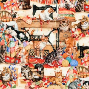 Feline Drive Fabric SEWING BUDDIES Kittens Kaufman - Fat Quarter (18"x22") FQ - Picture 1 of 8