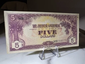 Malaya / Japanese Occupation WWII 5 Dollars Banknote, With Serial Number - Picture 1 of 5