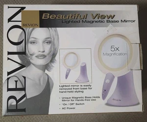 🔥 Revlon Beautiful View Lighted Magnetic Base Mirror 5X Magnification In Box - Picture 1 of 4